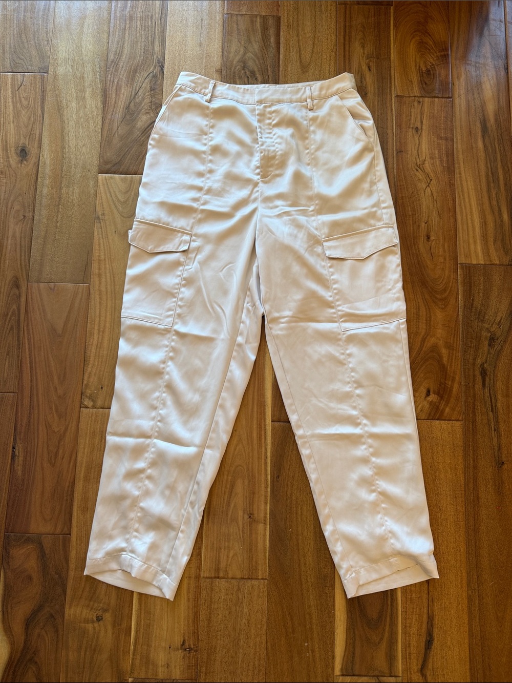 Women’s Cream Silky Cargo Trousers - Casual Utility Pants